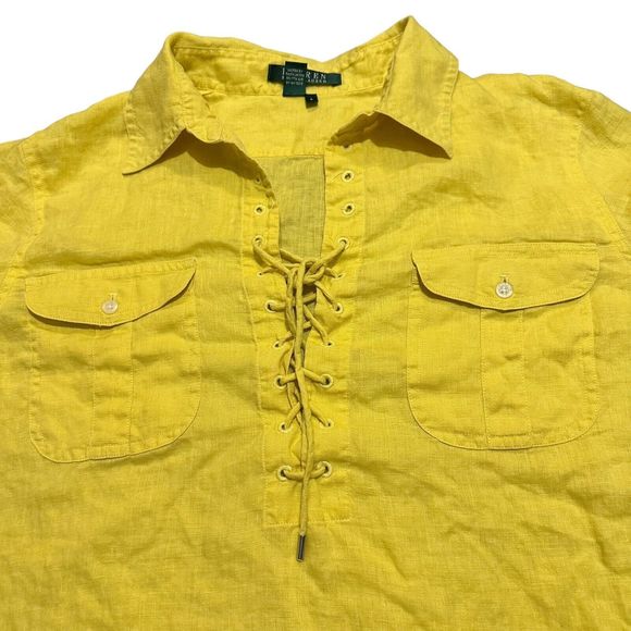 Lauren Ralph Lauren Exclusive Linen Shirt Yellow Size Large - Picture 7 of 9